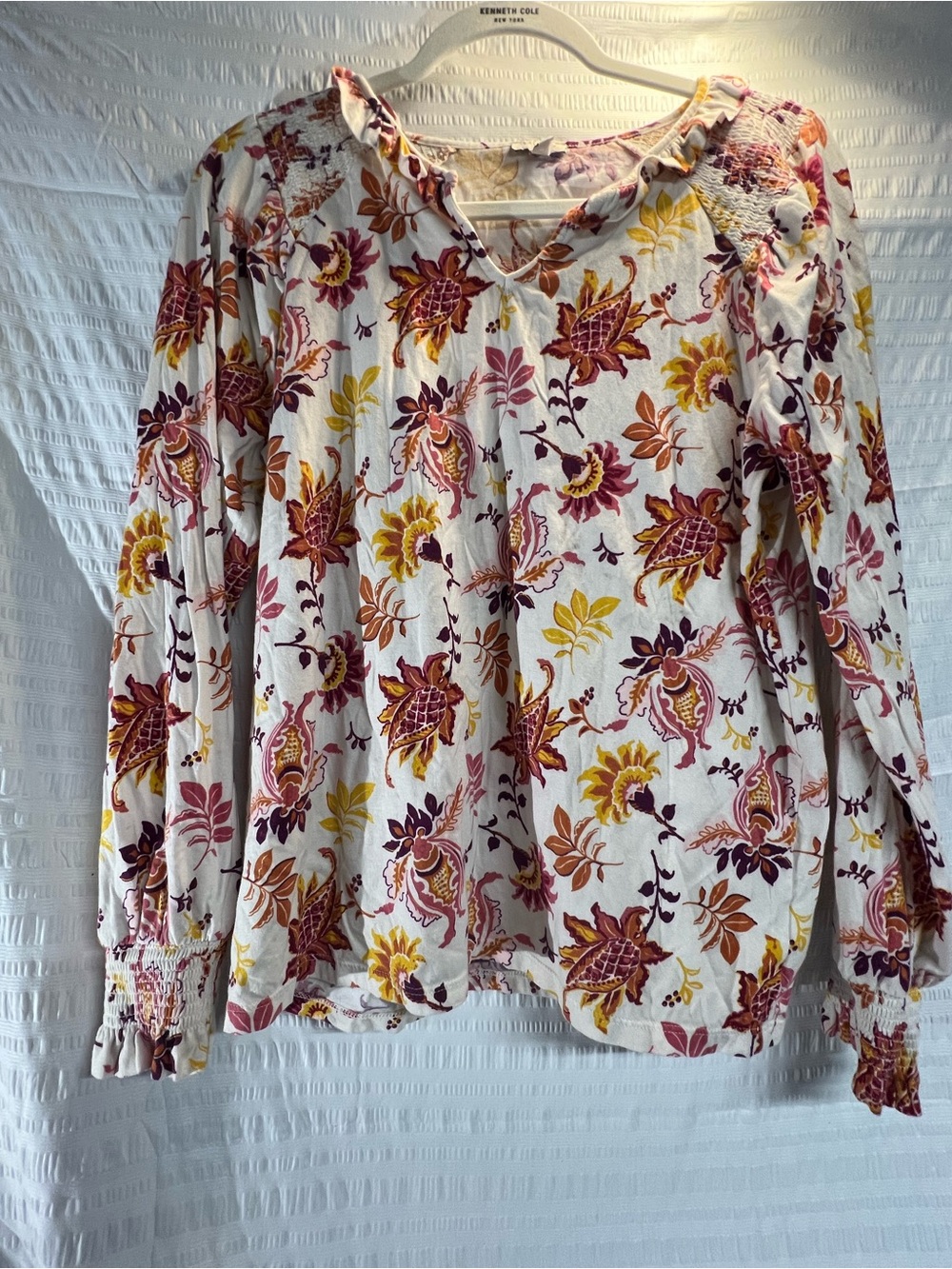 Talbots Cream Floral Long-Sleeve Peasant Blouse